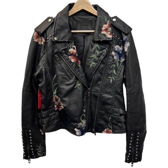 Blank NYC Jackets & Blazers - Blank NYC NWT Floral Embroidered Black Leather Moto Jacket